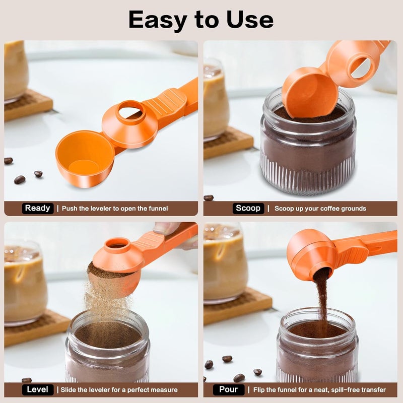 CEILUPY 2-in-1 Coffee Scoop with Funnel, 2 Teaspoon Measuring Spoon for Reusable K Cups, Ground Coffee, Protein Powder & Tea, Mess-Free Plastic Design (Orange) - Image 5